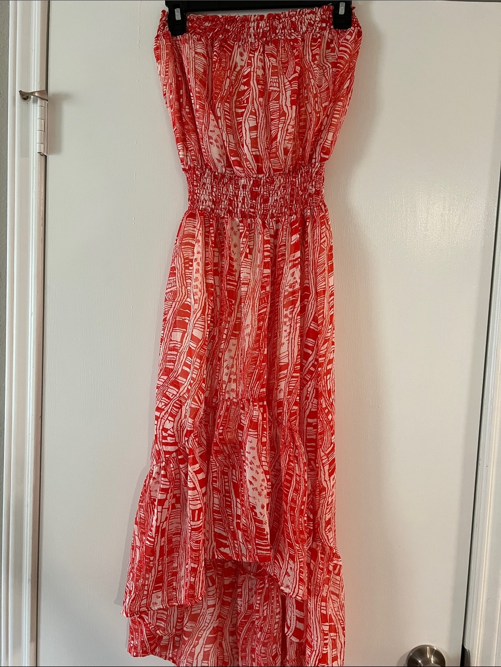 Arden B Coral and White Strapless High-Low Maxi Dress